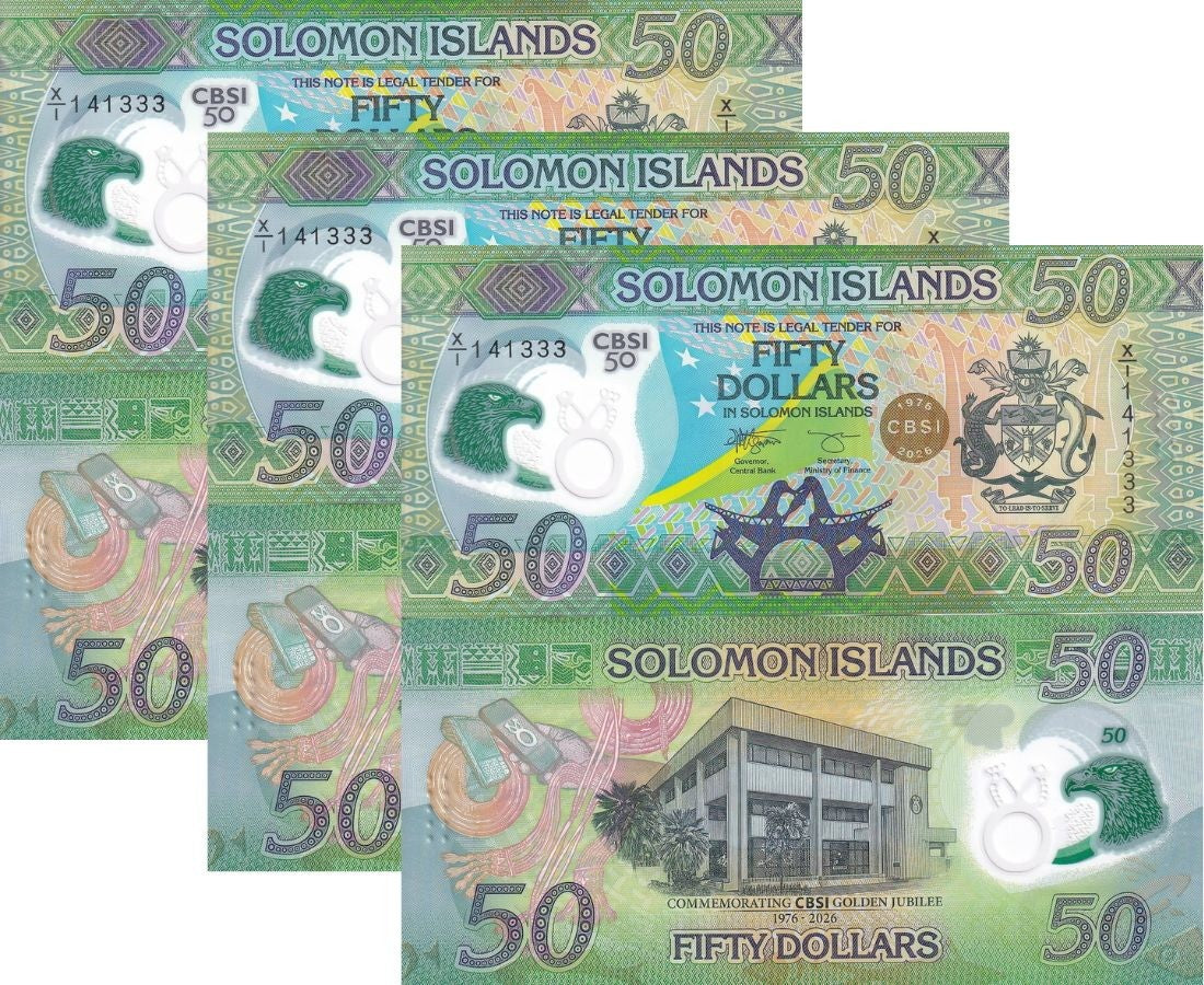 Solomon Islands 50 Dollars 2026 New POLYMER Replacement Commemorative LOT 3 UNC