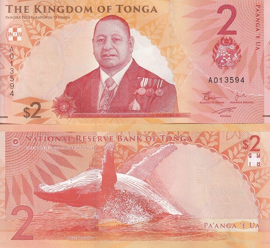Tonga 2 Pananga 2023 2024 P 50 NEW Design Whale LOT 5 AUnc