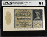 Germany 10000 Mark 1922 P 72 Choice UNC PMG 64 EPQ