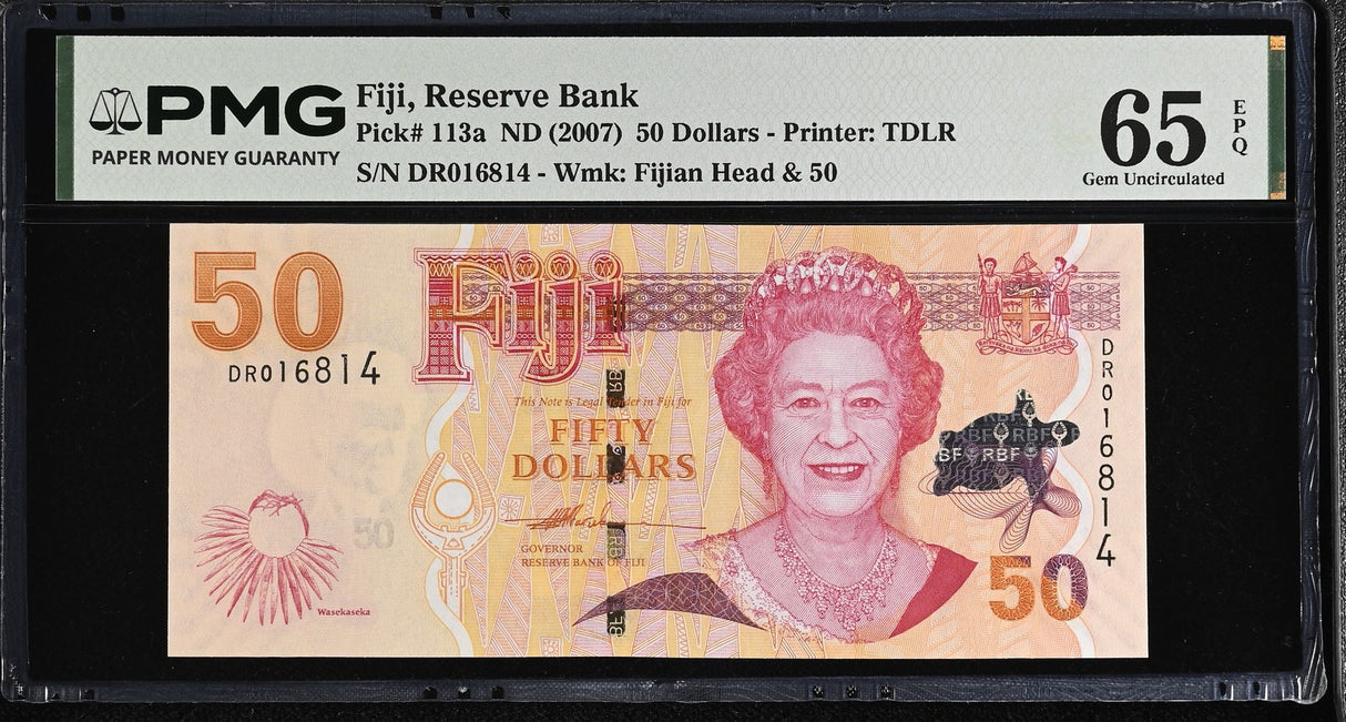 Fiji 50 Dollars ND 2007 P 113 a Gem UNC PMG 65 EPQ