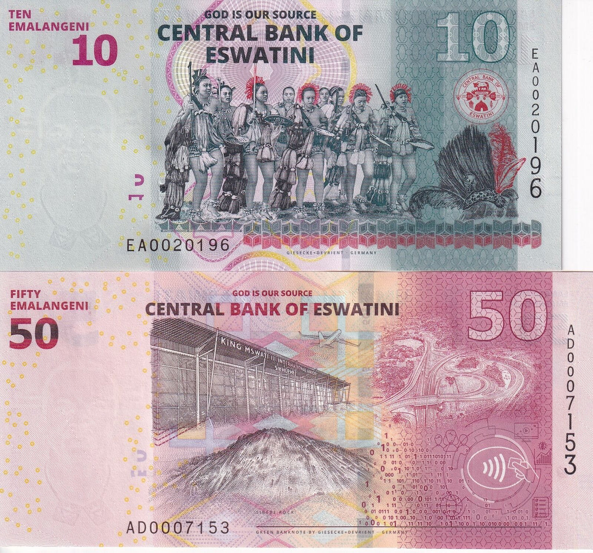 Eswatini Set 2 PCS 10 50 Emalangeni Swaziland 2024 P 46 P NEW Design UNC