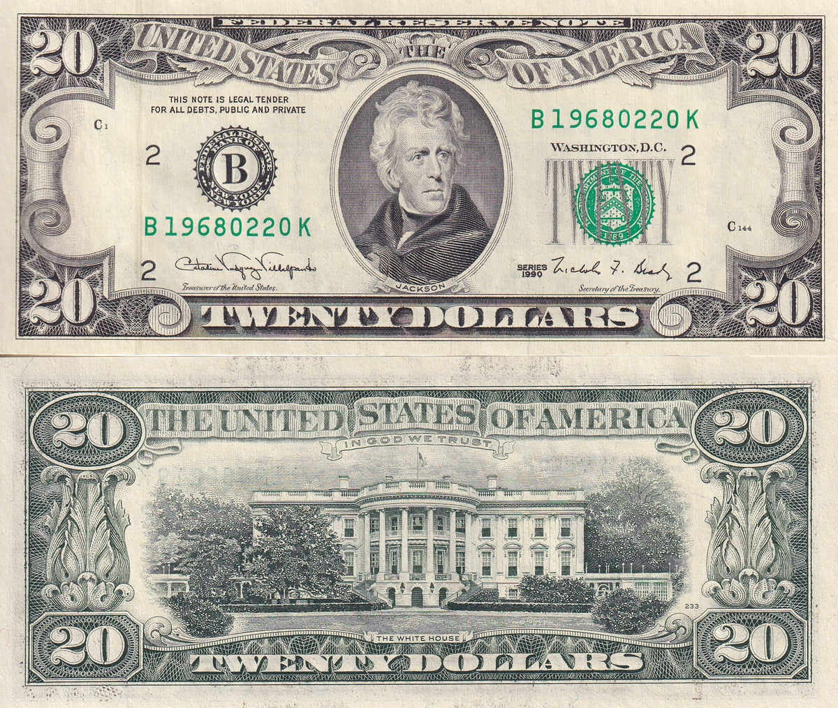 United States 20 Dollars USA 1990 P 487 New York NY "B" UNC