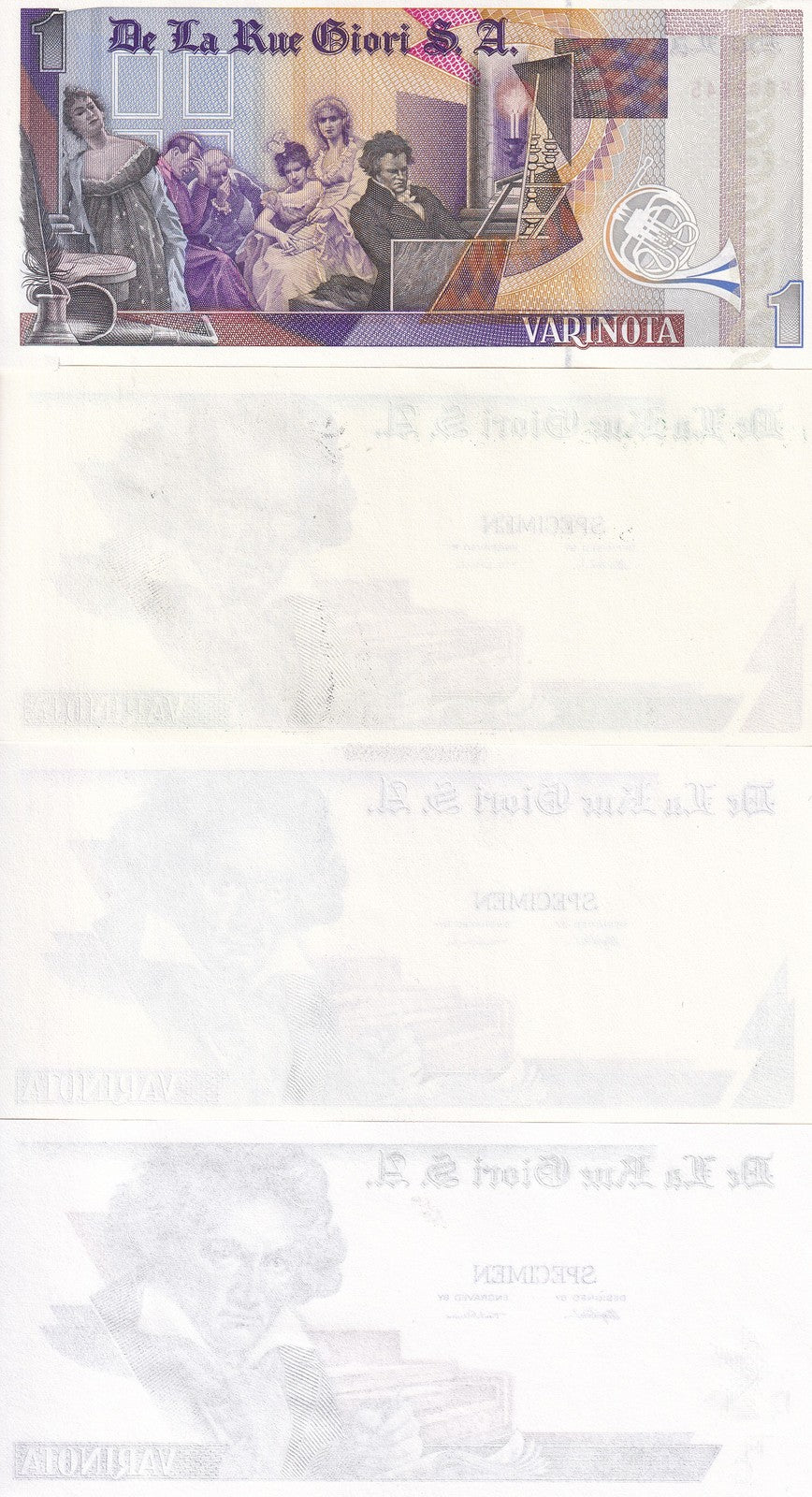 TEST Note set 4 BEETHOVEN SPECIMEN VARINOTA DE LA RUE Single and Double-sided