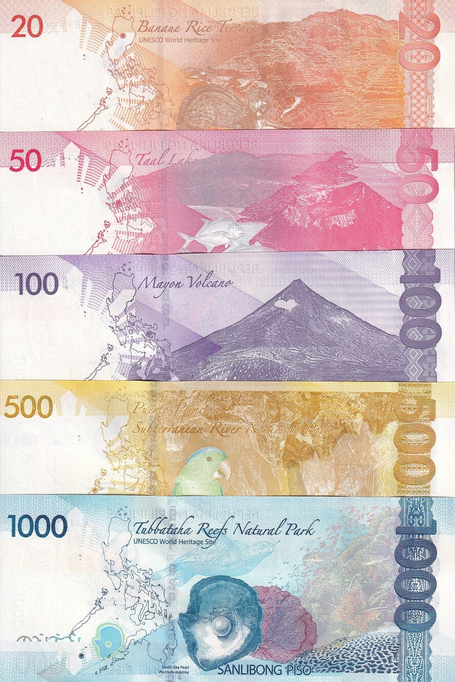 Philippines Set 5 UNC 20 50 100 500 1000 Random Years P 230 231 232 233 - 235