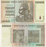 Zimbabwe 20 Billion Dollars 2008 P 86 XF+