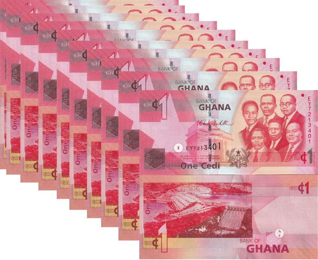 Ghana 1 CEDI 2010 P 37 UNC LOT 10 PCS