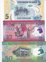 Solomon Islands Set 3 UNC 5 10 50 Dollars 2019 2023 2026 Polymer P 38 39 P New