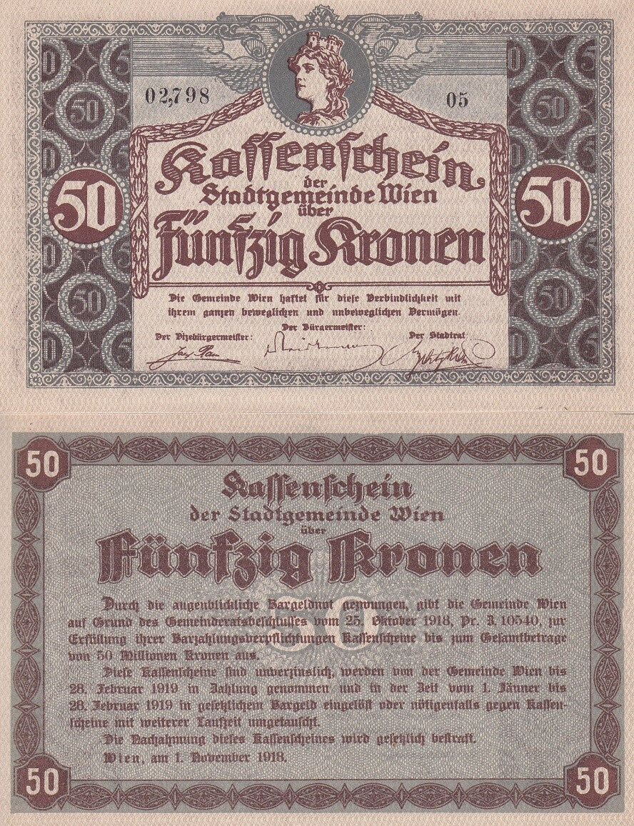Austria 50 Kronen 1918 Vienna P Unlisted UNC