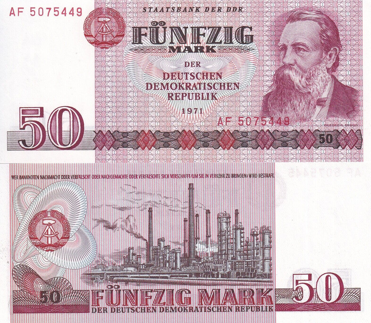 Germany Democratic 50 Mark 1971 ND 1986 P 30 a UNC