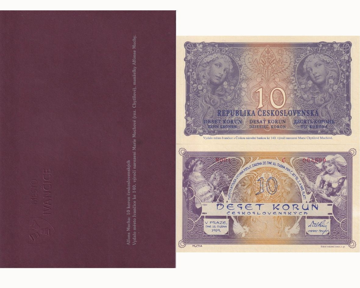 Czechoslovakia 10 Korun 1919/2020 Commemorative Official Reprint W/Folder UNC