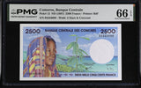 Comoros 2500 Francs ND 1997 P 13 Gem UNC PMG 66 EPQ ,Printer BdF
