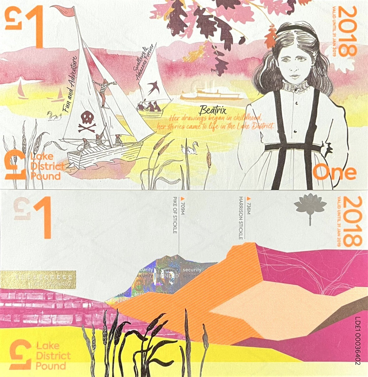 England Lake District 1 Pound 2018 Local Money Beatrix Potter UNC