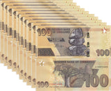 Zimbabwe 100 Dollars 2020 P 106* ZZ PREFIX Replacement LOT 10 UNC