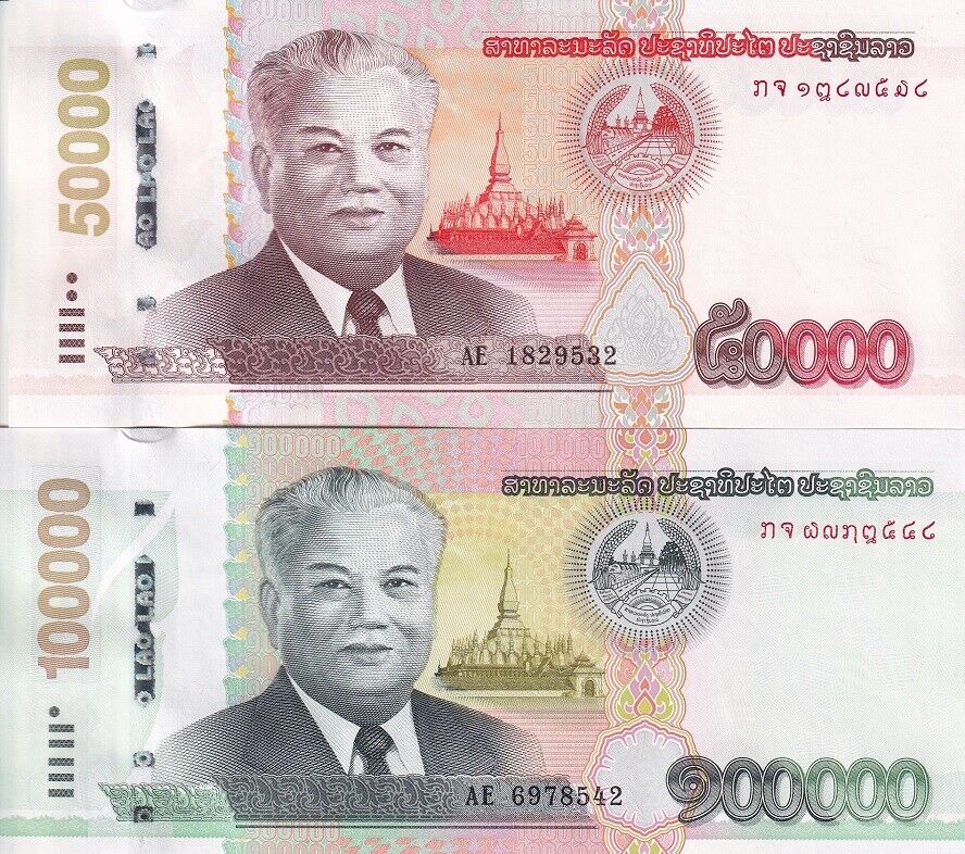 Laos Set 2 Pcs 50000 100000 Kip 2020/2022 P 41Da 42Aa UNC