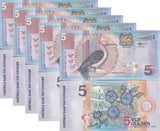 Suriname 5 Gulden 2000 P 146 Red-necked woodpecker LOT 5 UNC