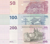 Congo Set 3 X LOT 10 = 30 UNC 50 100 200 Francs Random Date P 97 98 99