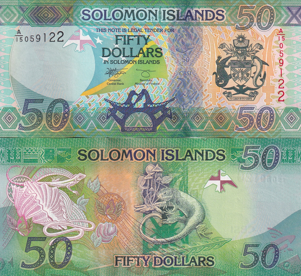 Solomon Islands 50 Dollars 2023 P 35 c UNC ,Printer , TDLR, Geckos shell