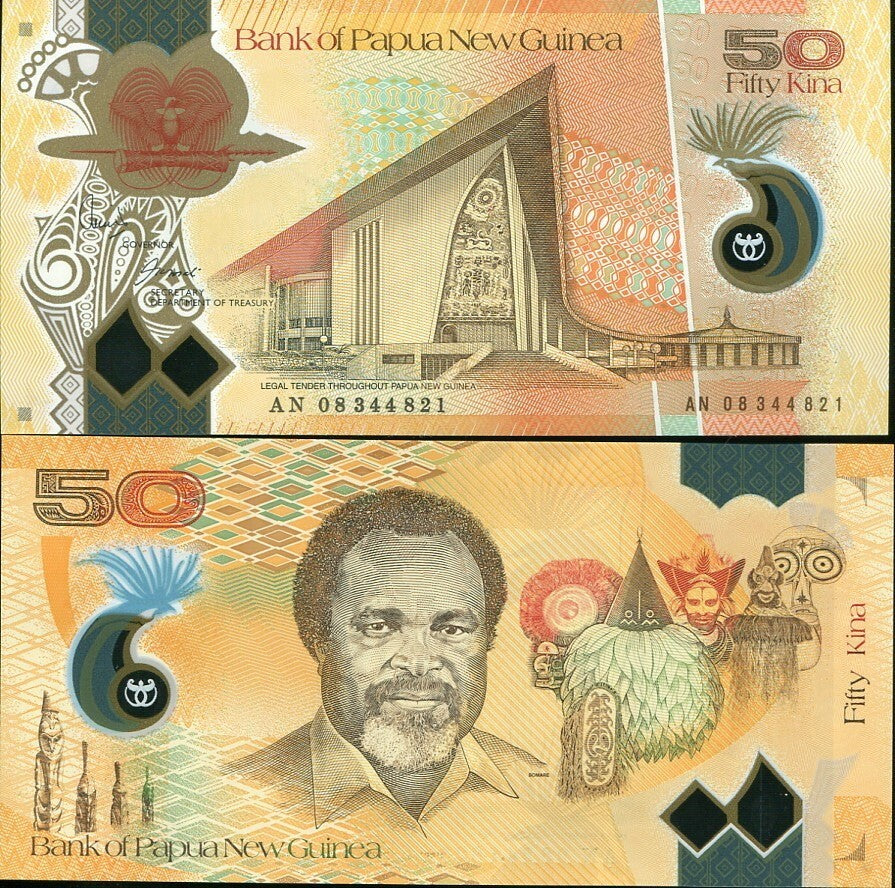 Papua New Guinea 50 Kina 2008 P 32 Polymer UNC Parliament building, Port Moresby