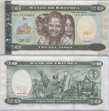 Eritrea 20 Nakfa 1997 P 4* Replacement AZ Prefix UNC , Fieldwork