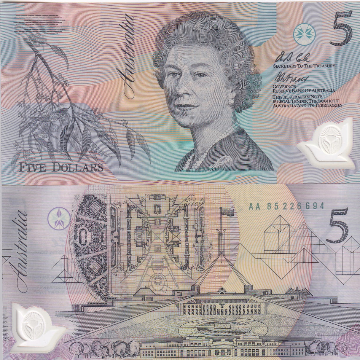 Australia 5 Dollars ND 1992 P 50 a Polymer Green AA Prefix UNC