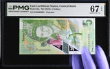 East Caribbean 5 Dollars ND 2019 P 56 a Superb Gem UNC PMG 67 EPQ , NICE 9995
