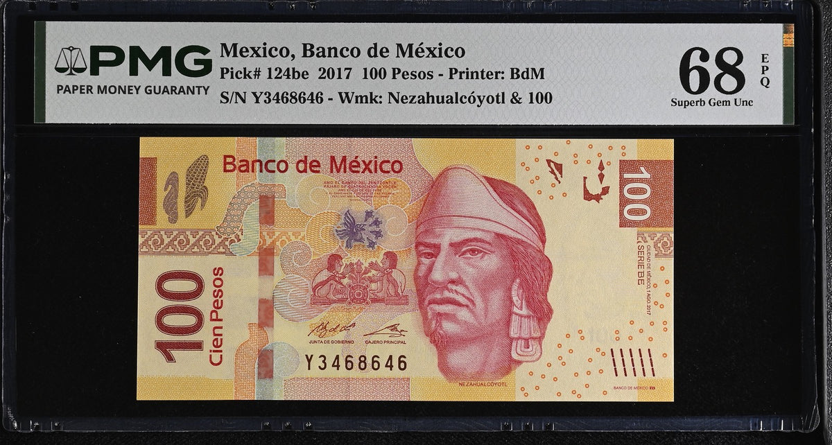 Mexico 100 Pesos 2017 P 124 be Superb Gem UNC PMG 68 EPQ TOP POP