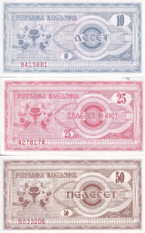 Macedonia Set 3 PCS 10 25 50 Denari 1992 P 1 P 2 P 3 UNC With Yellow Tone