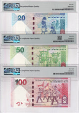 Hong Kong Set 3; 20 50 100 Dollars 2013 2014 HSBC P 214 Gem UNC PMG 65 66 68 EPQ