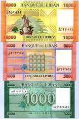Lebanon Set 3 UNC 1000 5000 10000 Livres Random Date P 90 91 92 UNC