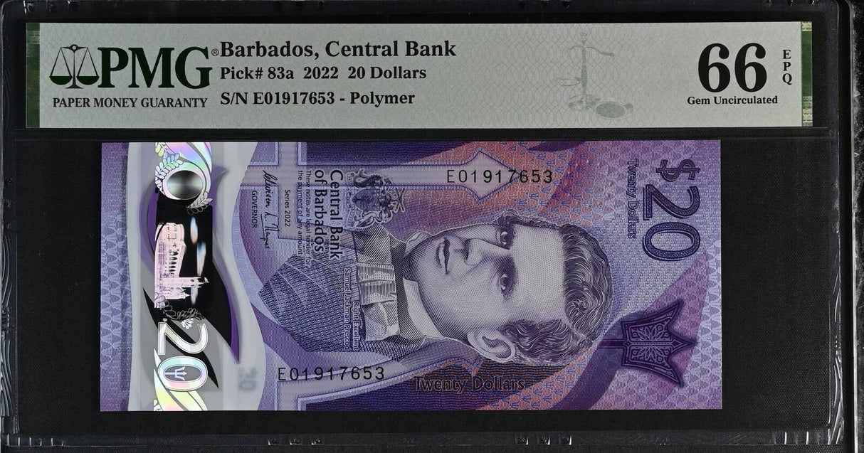 Barbados 20 Dollars 2022 Polymer P 83 a GEM UNC PMG 66 EPQ
