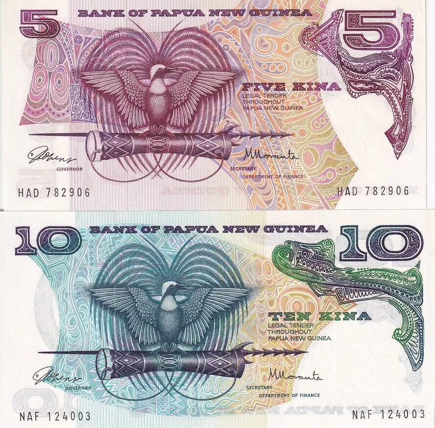 Papua New Guinea SET 2; 5 10 Kina ND 1975 P 2 P 3 UNC