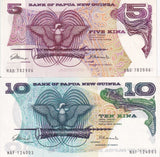 Papua New Guinea SET 2; 5 10 Kina ND 1975 P 2 P 3 UNC