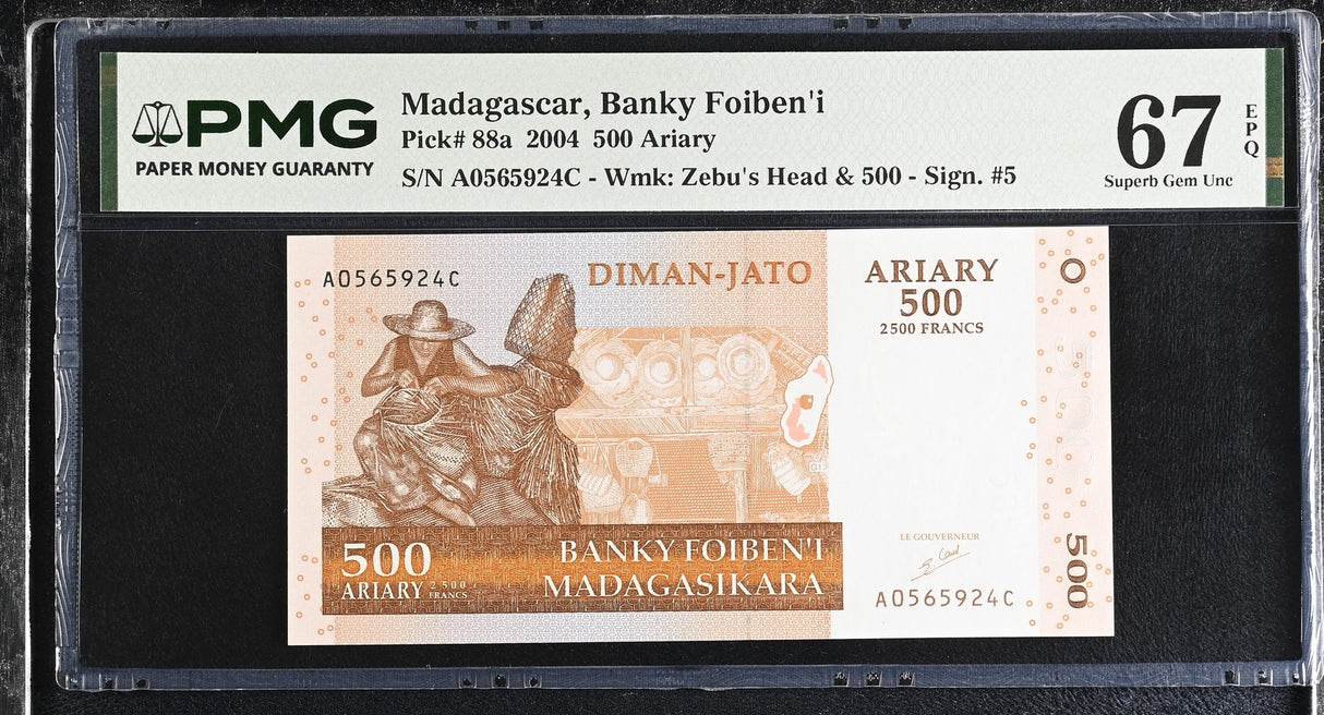 Madagascar 500 Ariary 2004 P 88 a Superb Gem UNC PMG 67 EPQ