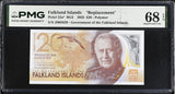 Falkland Islands 20 Pounds 2025 P 22a* Replacement Superb Gem UNC PMG 68 EPQ TOP