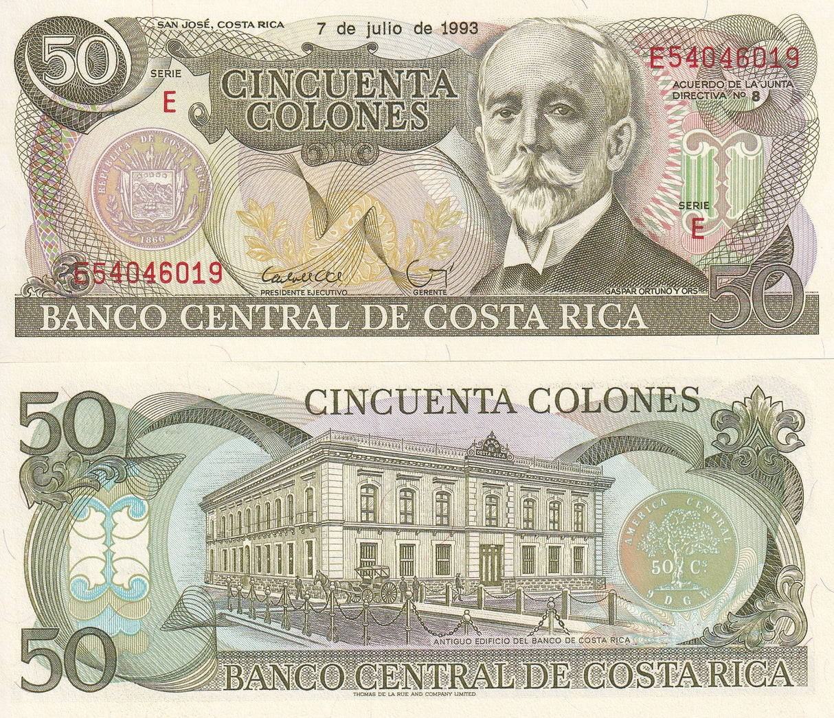 Costa Rica 50 Colones 1993 Series E 8 P 257 a UNC