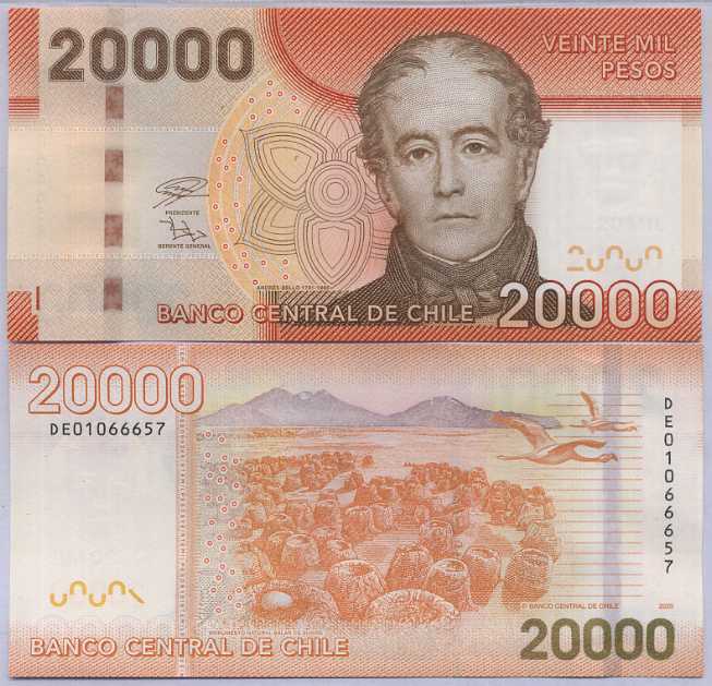 Chile 20000 Pesos 2020 P 165 k UNC Monumento Salar de Surire Flamingoes