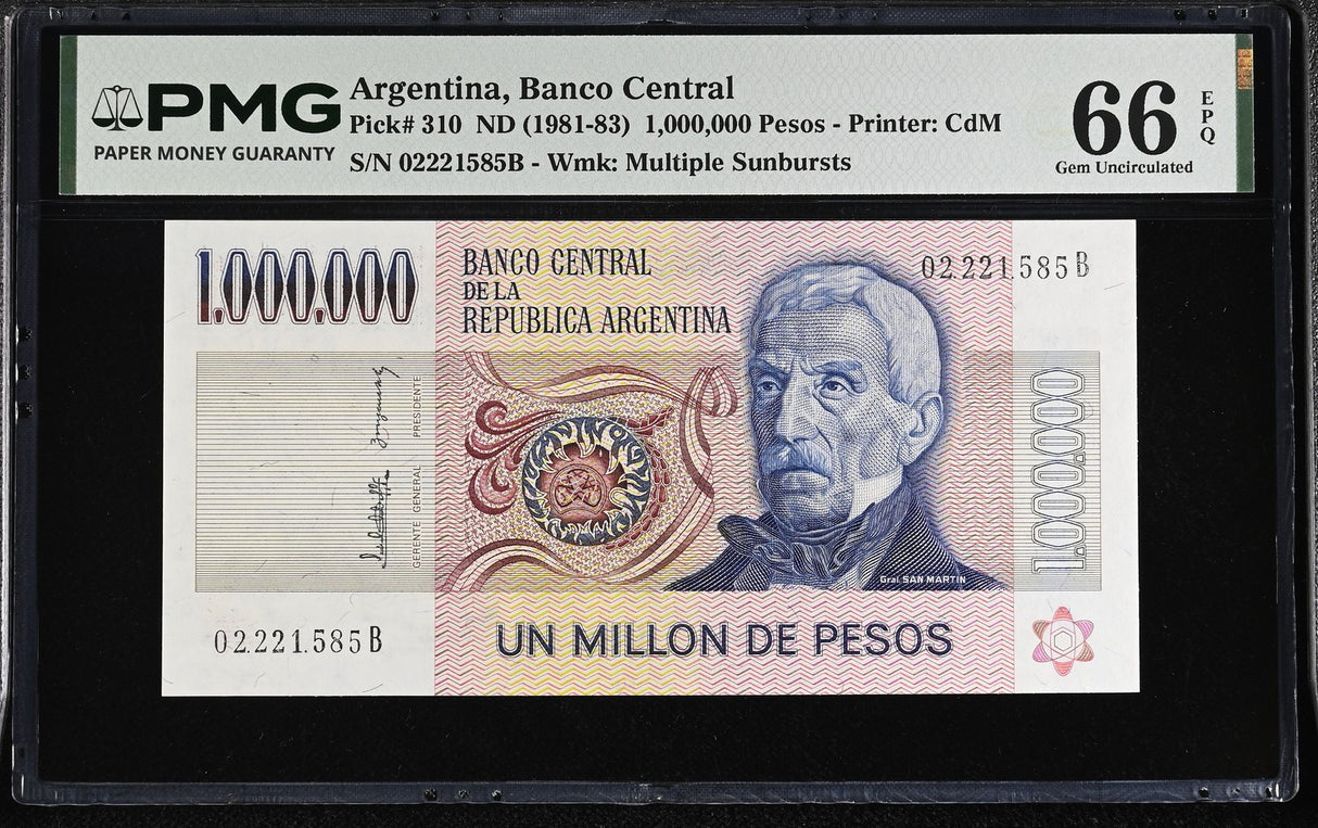 Argentina 1000000 Pesos ND 1981-1983 P 310 Gem UNC PMG 66 EPQ