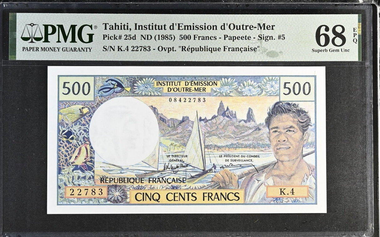 Tahiti 500 Francs ND 1985 P 25 d Superb Gem UNC PMG 68 EPQ