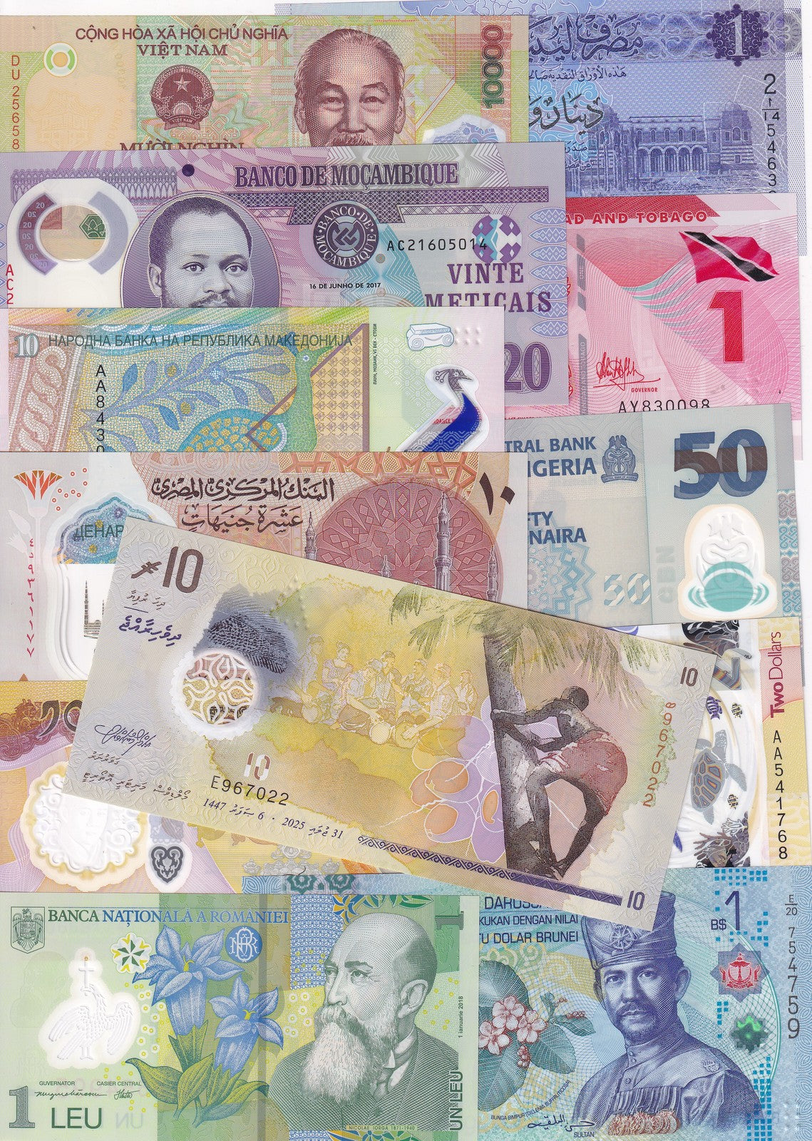 World Polymer Collectible Banknotes Set 12 (2017-2026) From 12 Countries UNC
