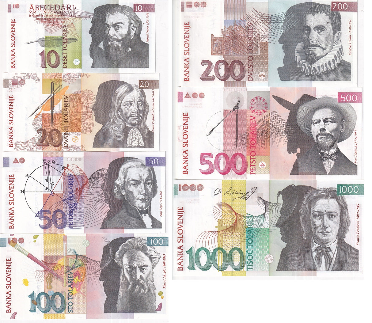 Slovenia Set 7 UNC 10 20 50 - 500 1000 Tolajev 1992 2005 P 11 12 13 15 16 31 32