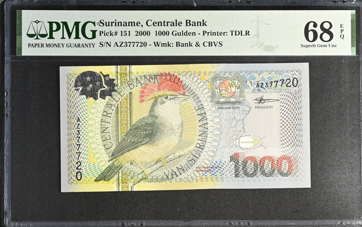 Suriname 1000 Gulden 2000 P 151 Superb Gem UNC PMG 68 EPQ