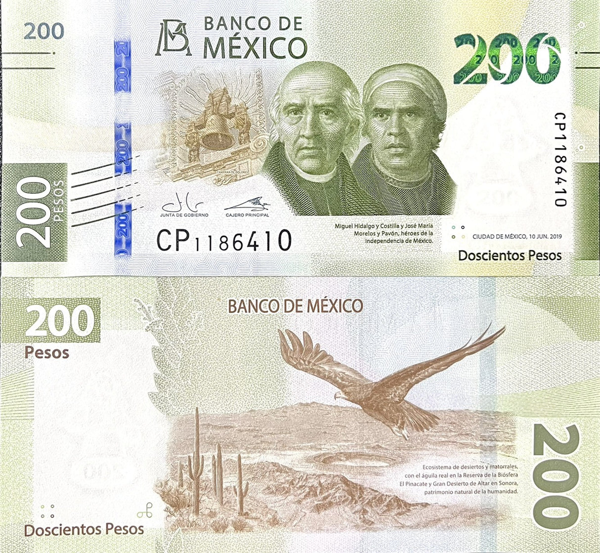 Mexico 200 Pesos 2019 Mixed Sign & Random Series P 135 UNC