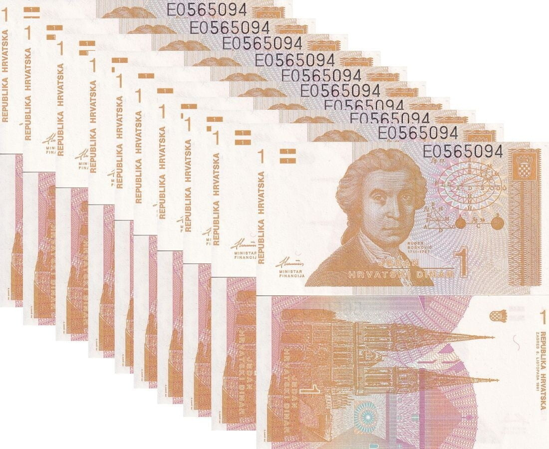 Croatia 1 Dinars 1991 P 16 UNC LOT 10 PCS