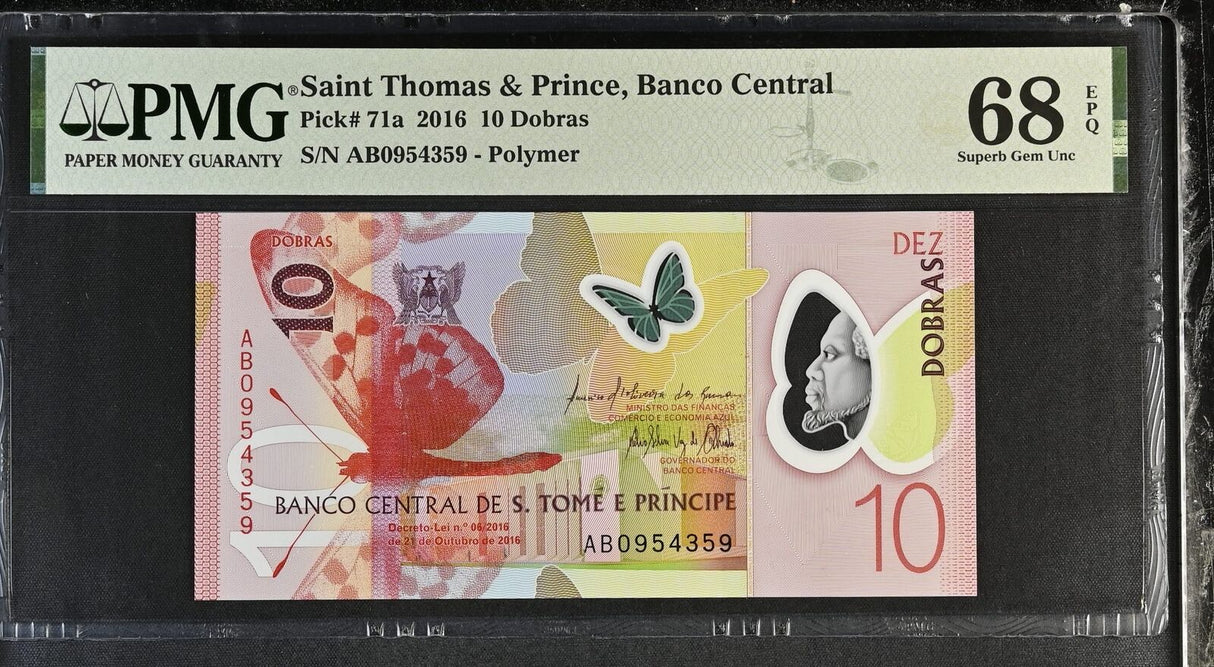Saint Thomas & Prince 10 Dobras 2016 P 71 a Superb Gem UNC PMG 68 EPQ TOP POP