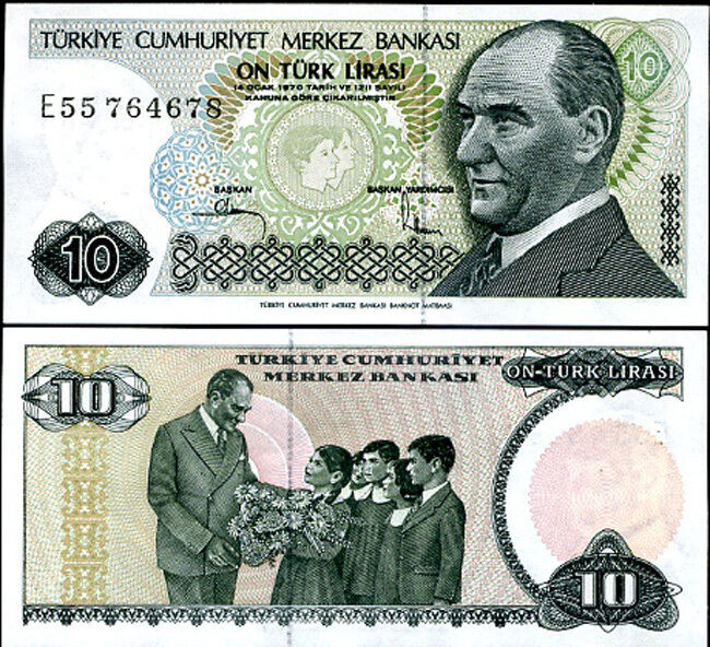 Turkey 10 Lira 1970 P 192 UNC , President Mustafa Kemal Ataturk, Children
