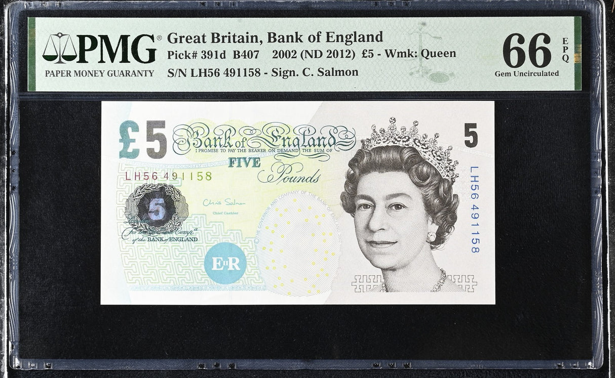 Great Britain 5 Pounds 2002 ND 2012 P 391 d Gem UNC PMG 66 EPQ