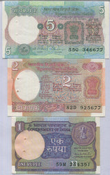 India Set 3 Pcs 1 2 5 Rupees P 78 79 80 Random Sign UNC W/H