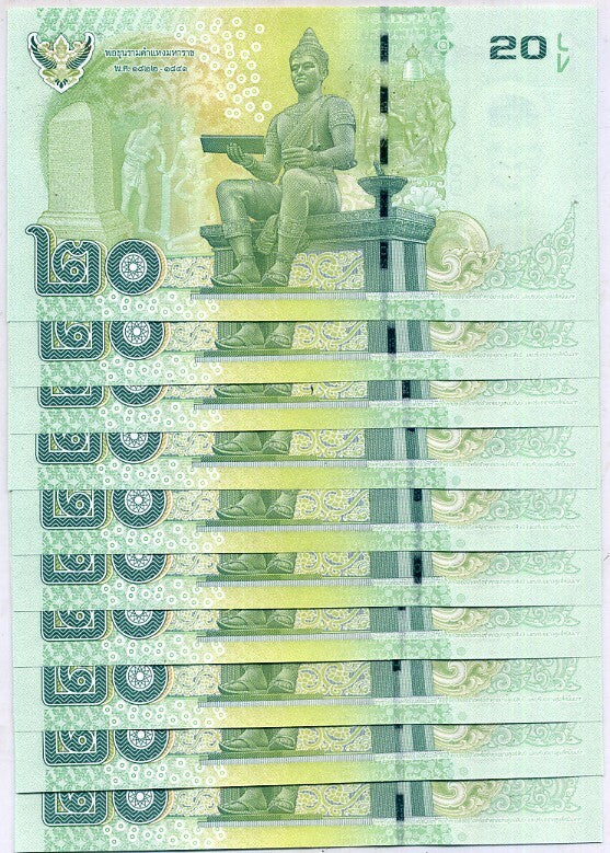 Thailand 20 Baht ND 2013 - 2016 P 118 Random Signature UNC LOT 10 PCS
