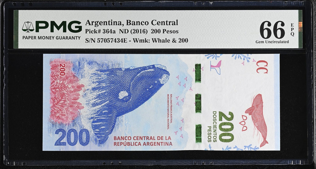 Argentina 200 Pesos ND 2016 P 364 a Gem UNC PMG 66 EPQ