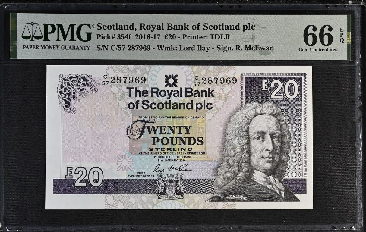 Scotland 20 Pounds 2016 P 354 F Gem UNC PMG 66 EPQ